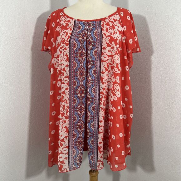 Cato Blouse Womens 18/20 Floral Flutter Short Sleeve Artsy Flowy‎ - Picture 1 of 8